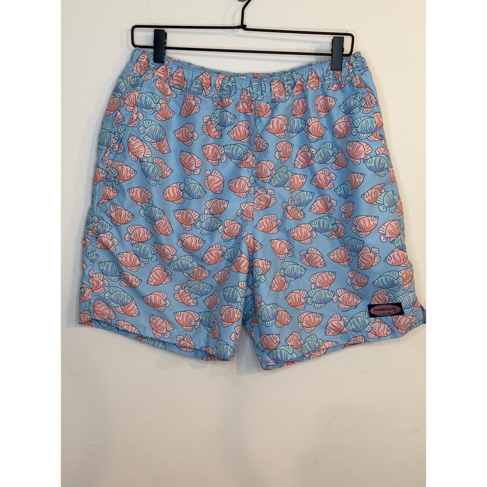 Vineyard Vines Men's Chappy Swim Trunks Sz Medium Blue Pink Fish Print